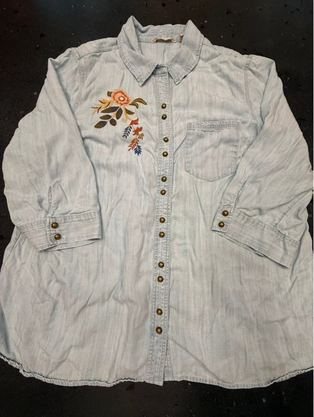Soft Surroundings Light Blue Embroidered Button-Up Shirt 3X